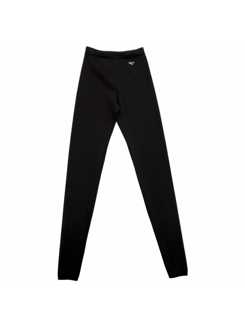 Prada Leather Triangle Plate Logo Knit Pants Leggings 36 Black